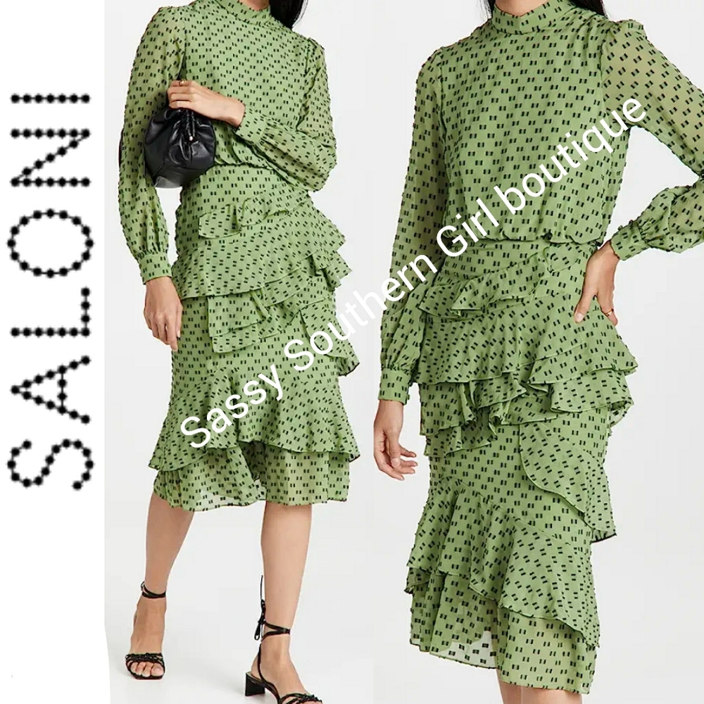 🆕⭐ SALONI pistachio green silk midi dress